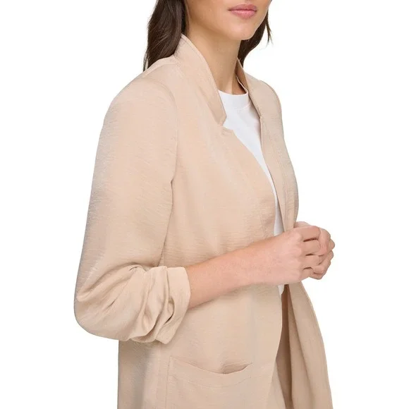 DKNY Womens Jacket Size S Sandalwood Ruched Sleeve Notch Collar Relaxed Blazer - Picture 7 of 9